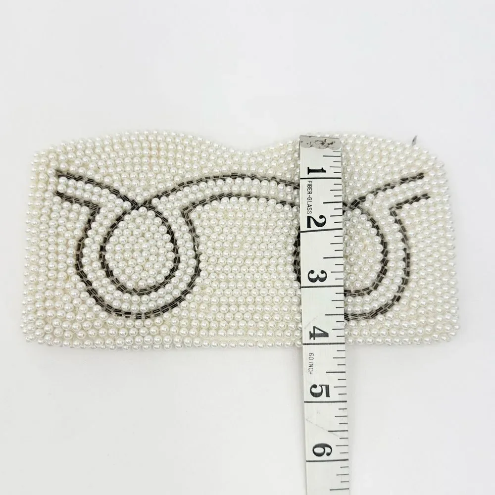 Vintage White Silver Pearl Beaded  Mini Clutch Bag